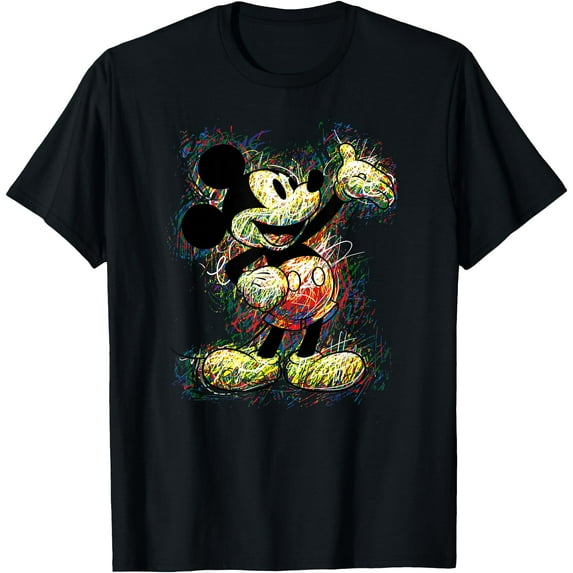Mickey Mouse Scribble DTG Print Unisex T-Shirt,Black Color,Size L