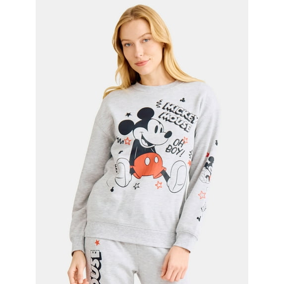 Mickey Mouse Scribbles Graphic Fleece Pullover Sweatshirt with Long Sleeves, Women’s