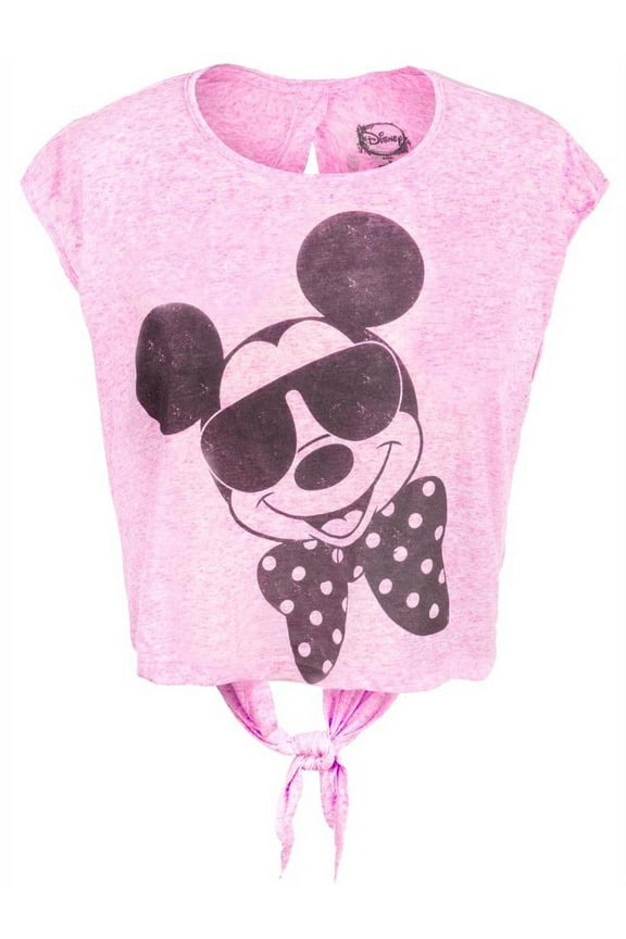 - Shades and Bowtie Juniors Open Tie-Back Half T-Shirt - Medium