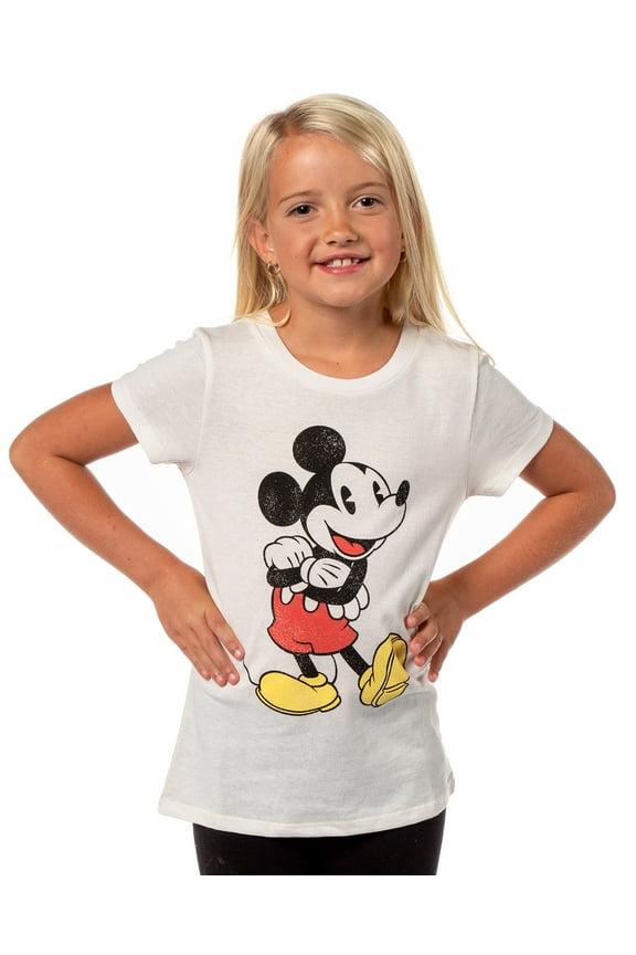Mickey Mouse Shirt Girls Cute Mickey Pose Kids Graphic Print Short Sleeve T-Shirt