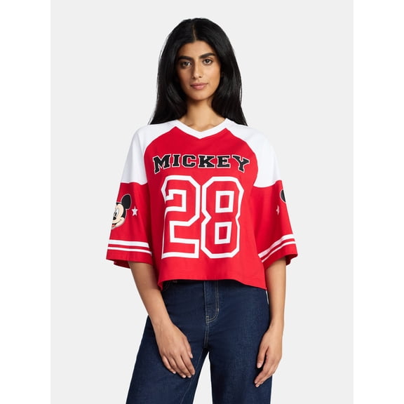 Mickey Mouse Women's Short Sleeve Varsity Graphic Tee, Sizes XXS-XXL
