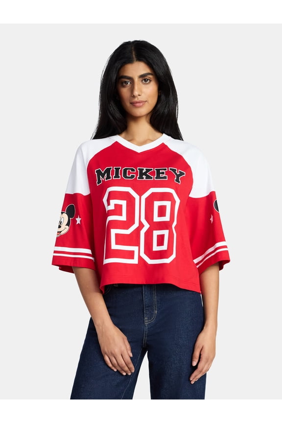 Mickey Mouse Women's Short Sleeve Varsity Graphic Tee, Sizes XXS-XXL