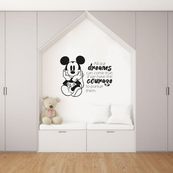 Mickey Mouse Silhouette All Our Dreams Can Come True, If We Have The Courage To Pursue Them Inspirational Quote Vinyl Wall Art Sticker Wall Decal Decor Home Room Nursery Girls Room Size (30x30 inch)
