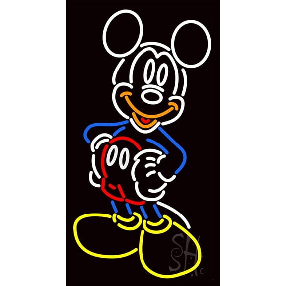 Mickey Mouse Smiling LED Neon Sign 20 x 37 - inches, Black Square Cut Acrylic Backing, with Dimmer - Bright and Premium built indoor LED Neon Sign for caf, club, party, event and stroefront.
