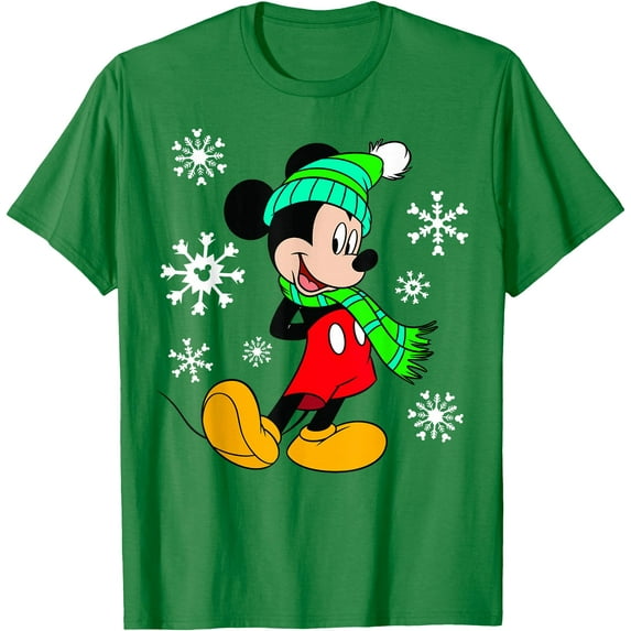 Mickey Mouse Snowflakes Christmas Holiday DTG Print Unisex T-Shirt,Irish Green Color,Size 4XL