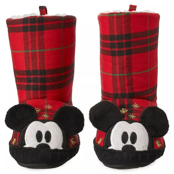 Mickey Mouse Soft Plaid Holiday Christmas 3D Boot Slippers - Kids Size 7/8 - Indoor Outdoor