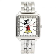 Mickey Mouse Square Face Analog Watch with Silver Band