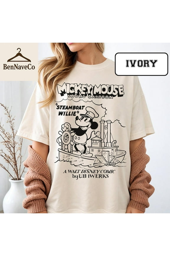 Mickey Mouse Steamboat Willie T-Shirt, Vintage Disney Comic Tee, Classic Cartoon Graphic Shirt, Retro Walt Disney Shirt, 1928 Mickey Tee