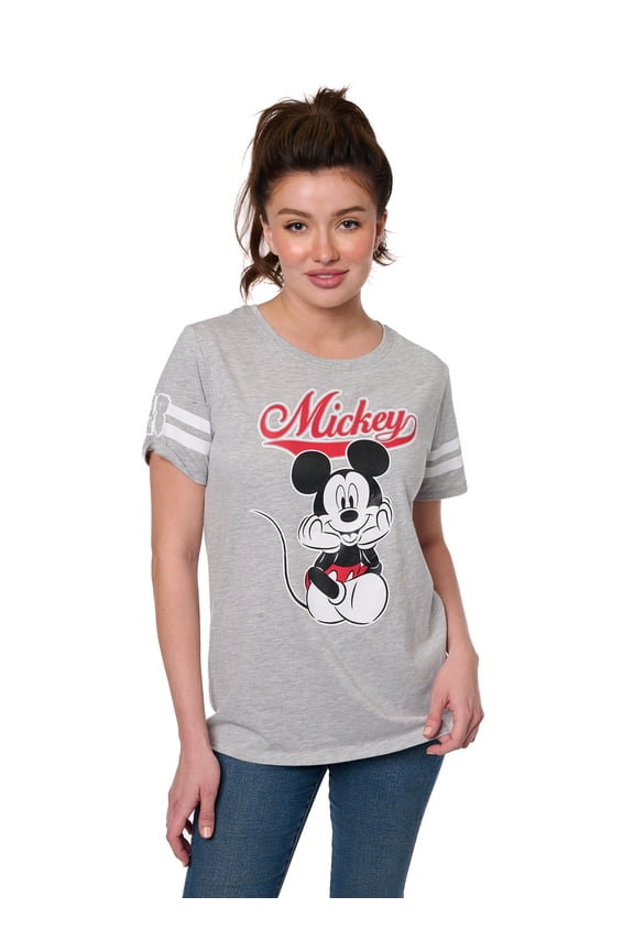 Mickey Mouse Retro Varsity Stripe Tee - Women's Classic Graphic T-Shirt