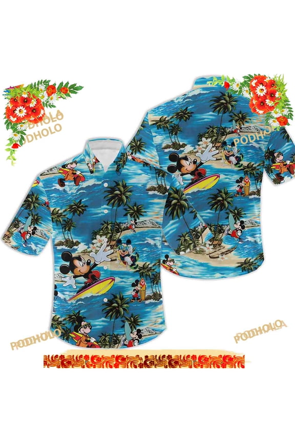 Mickey Mouse Surfing Beach Summer 3D Funny Hawaiian Shirt