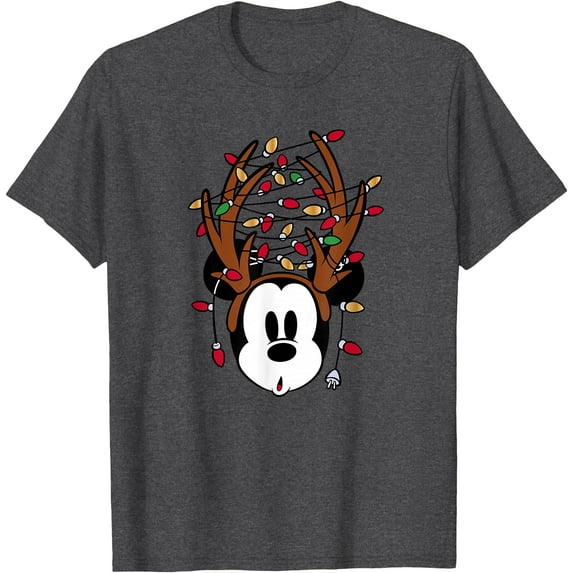 Mickey Mouse Tangled Holiday Christmas DTG Print Unisex T-Shirt,Dark Heather Grey Color,Size 3XL