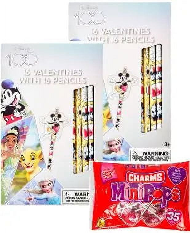 Mickey Mouse Themed 32 Valentines Day Cards with Pencils and Charms Mini  Cherry Pops Classroom Exchange Set 