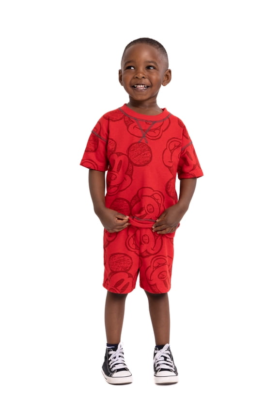 Mickey Mouse Toddler Boy All Over Print Top and Shorts Outfit Set, 2 Pieces, Sizes 12M-5T