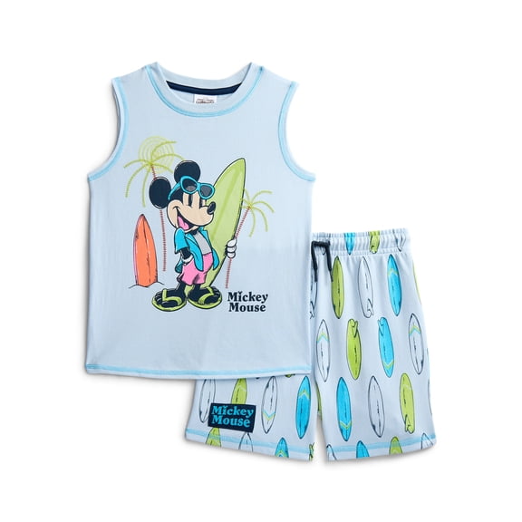 Mickey Mouse Toddler Boys Graphic Tank Top and Matching Allover Print Shorts Set, 2-Piece, Sizes 12M-5T