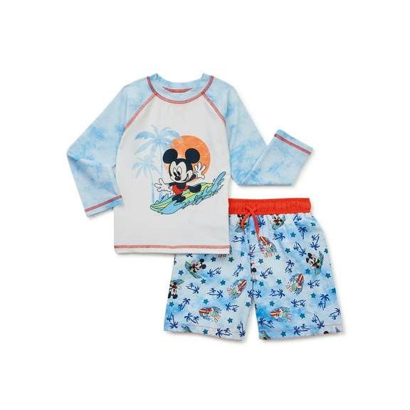 Mickey Mouse Toddler Boy Rash Guard Swim Set, 2-Piece, Sizes 12M-5T