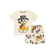 Mickey Mouse Baby and Toddler Boy Short Sleeve Graphic Tee and Matching Shorts Set, 2-Piece, Sizes 0/3M-5T