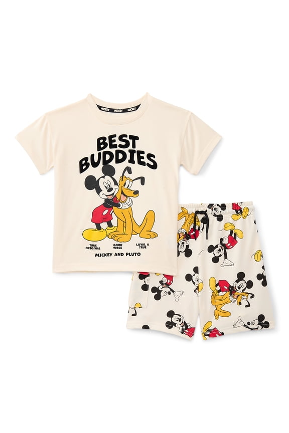 Mickey Mouse Toddler Boy's Short Sleeve Graphic T-Shirt with Matching Short, 2 Piece, 12M-5T