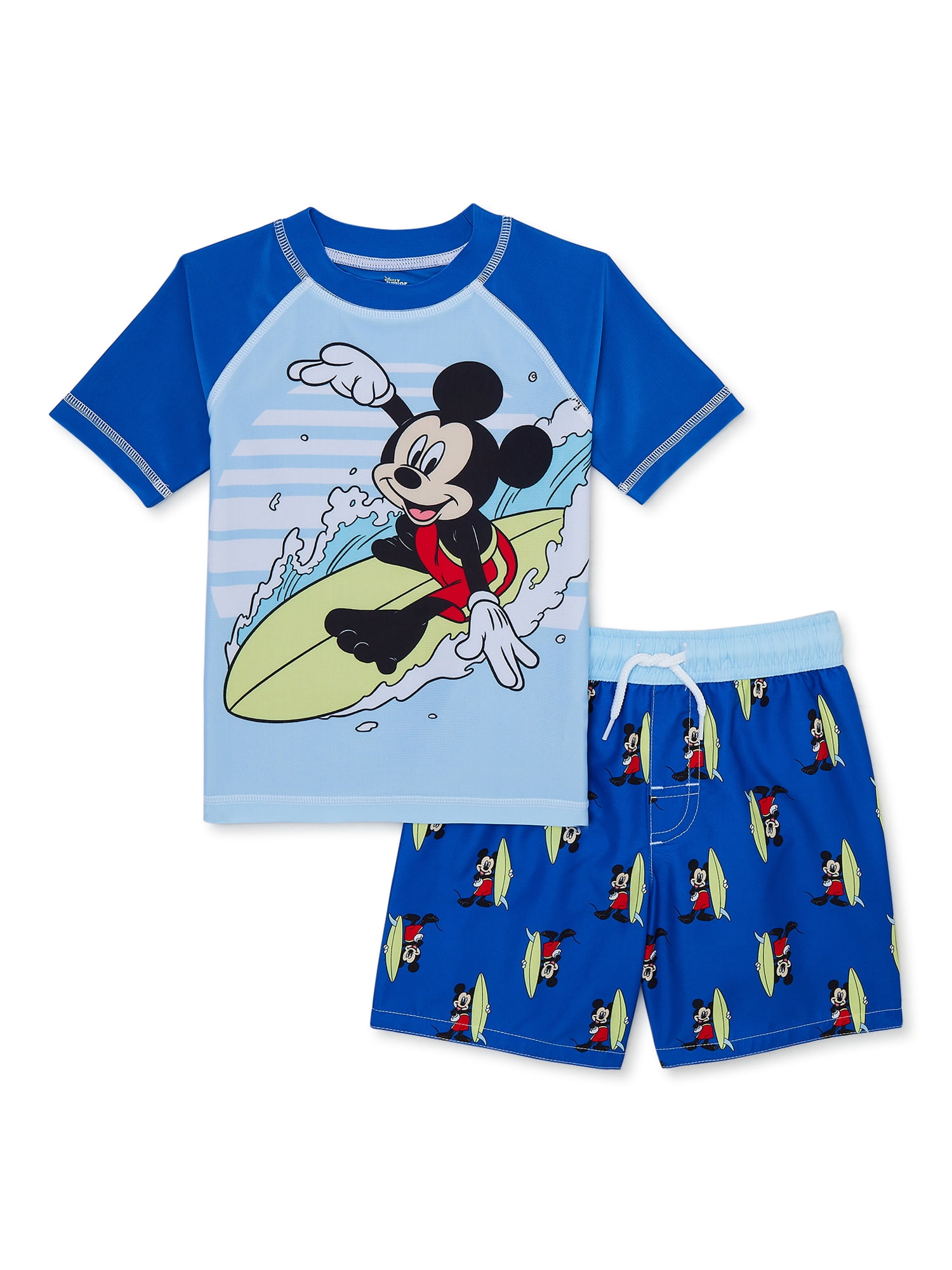 Mickey Mouse Toddler Boys Rash Guard and Swim Trunks Set with UPF 50, 2
