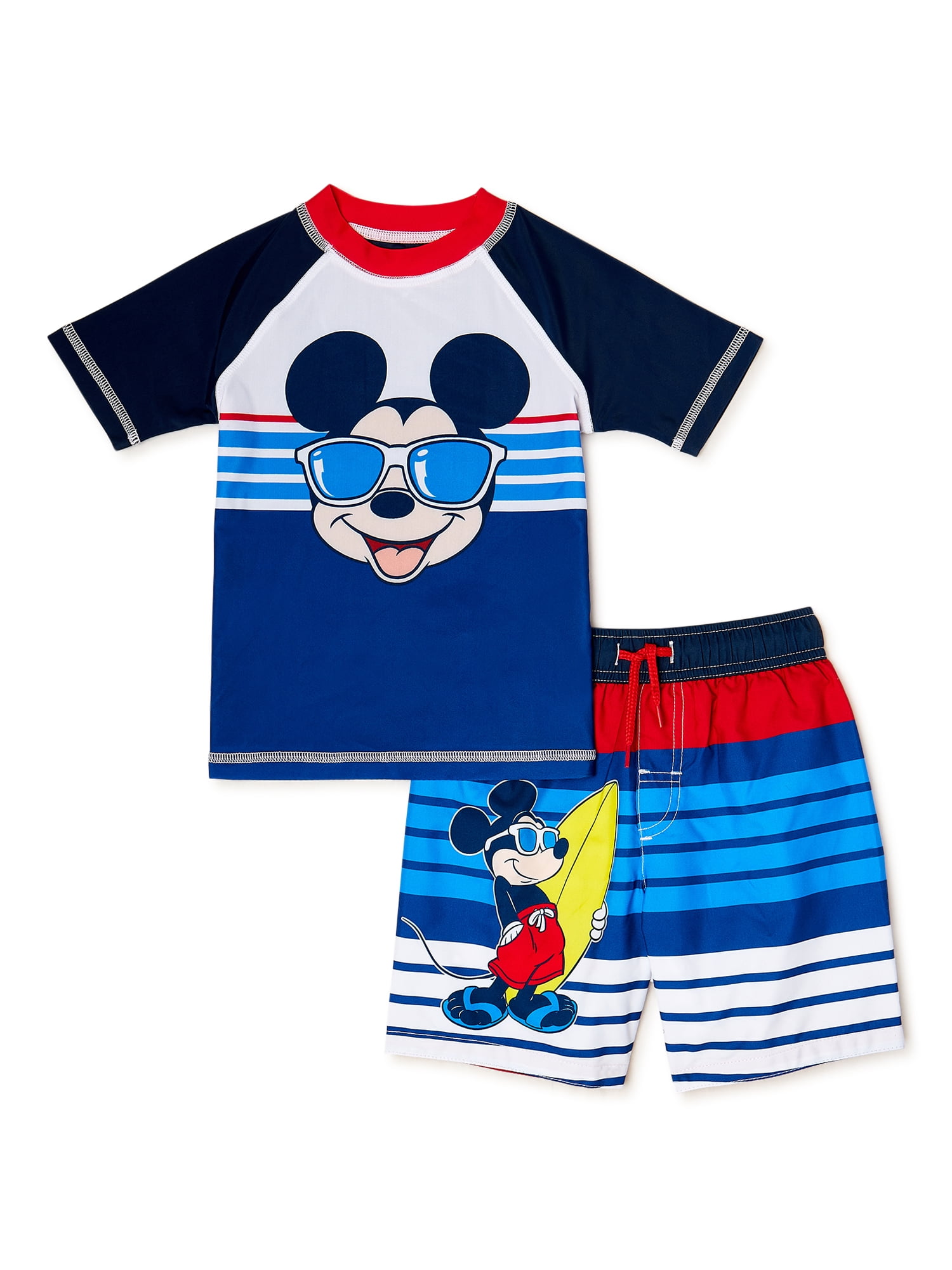 Mickey Mouse Toddler Boys Rash Guard and Swim Trunks, UPF 50+, 2Piece