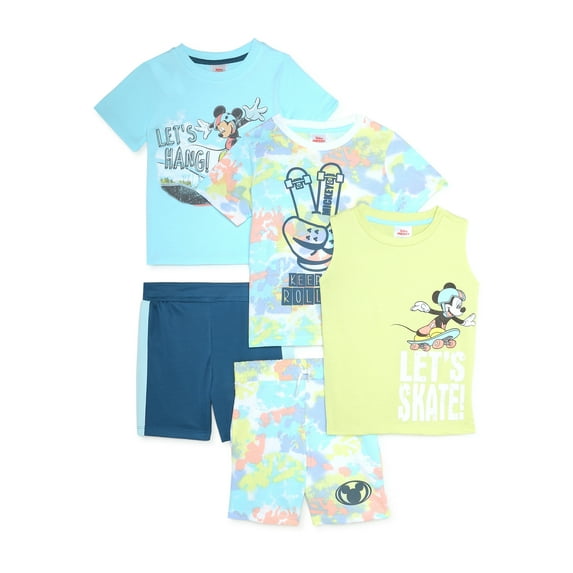 Mickey Mouse Baby and Toddler Boys T-Shirts, Tank-Top, and Shorts, 5-Piece Mix and Match Outfit Set, Sizes 12M-5T