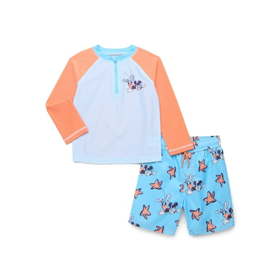 Character Toddler Boy Zip Rash Guard and Swim Shorts Set, 2-Piece, Sizes 12M-5T