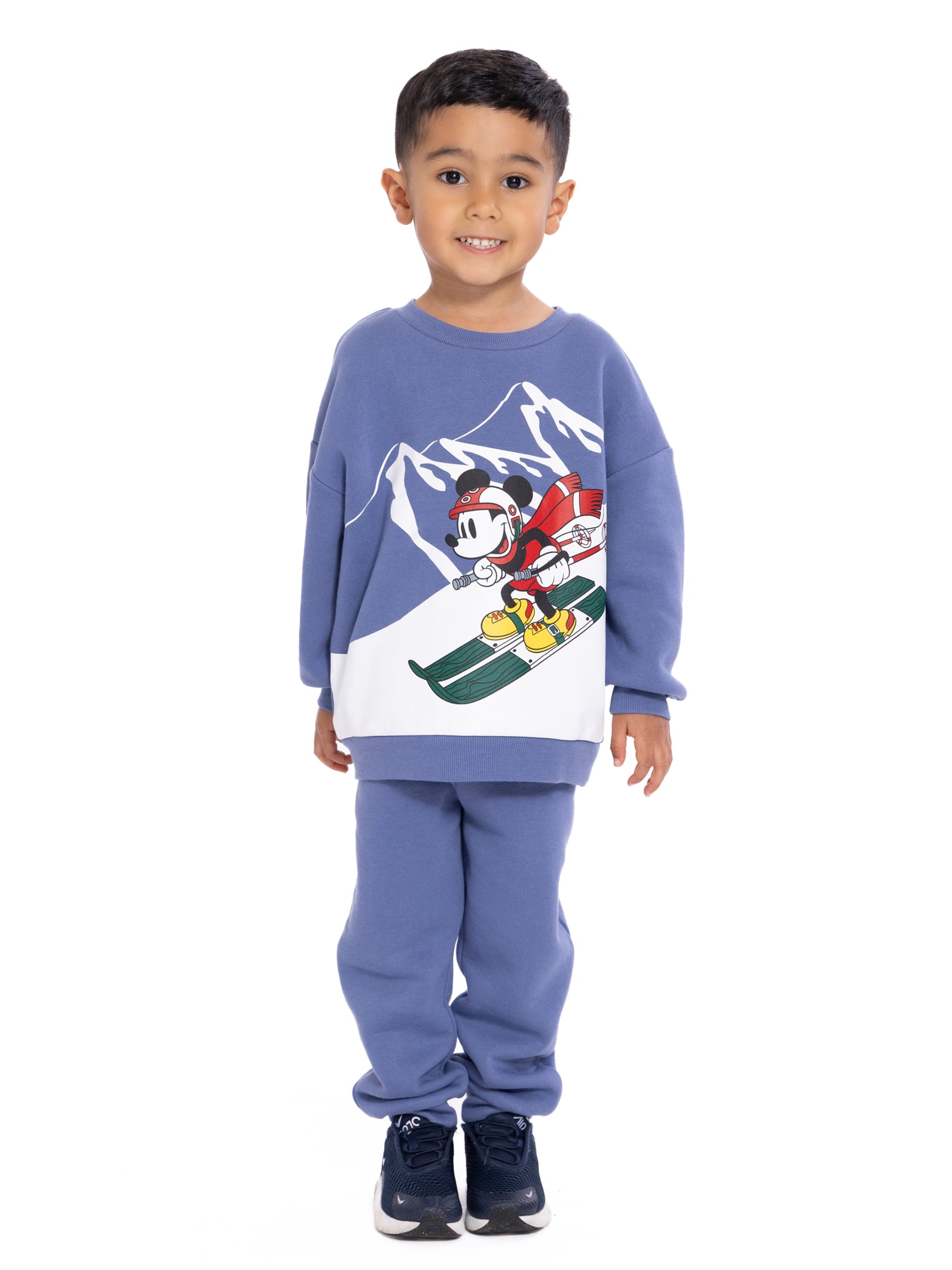 Mickey Mouse Toddler Long Sleeve Graphic Crewneck with Matching Jogger Pant, 2 Piece Set, Sizes 12M-5T