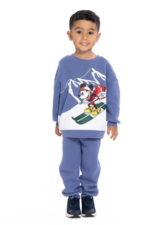 Mickey Mouse Toddler Long Sleeve Graphic Crewneck with Matching Jogger Pant, 2 Piece Set, Sizes 12M-5T