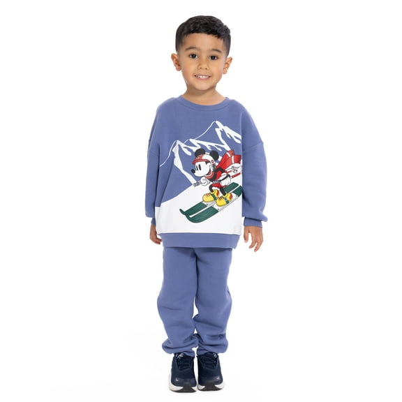 Mickey Mouse Toddler Long Sleeve Graphic Crewneck with Matching Jogger Pant, 2 Piece Set, Sizes 12M-5T