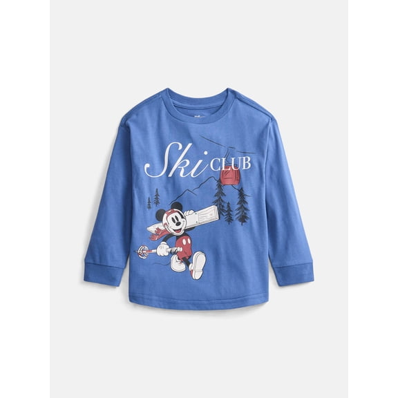 Mickey Mouse Toddler Boys Holiday Graphic Crewneck Tee with Long Sleeves, Sizes 12M-5T