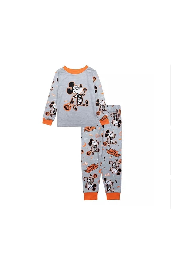 Mickey Mouse Trick Or Treat Skeleton Toddler Boy's Halloween Pajama Set (Size 3T)