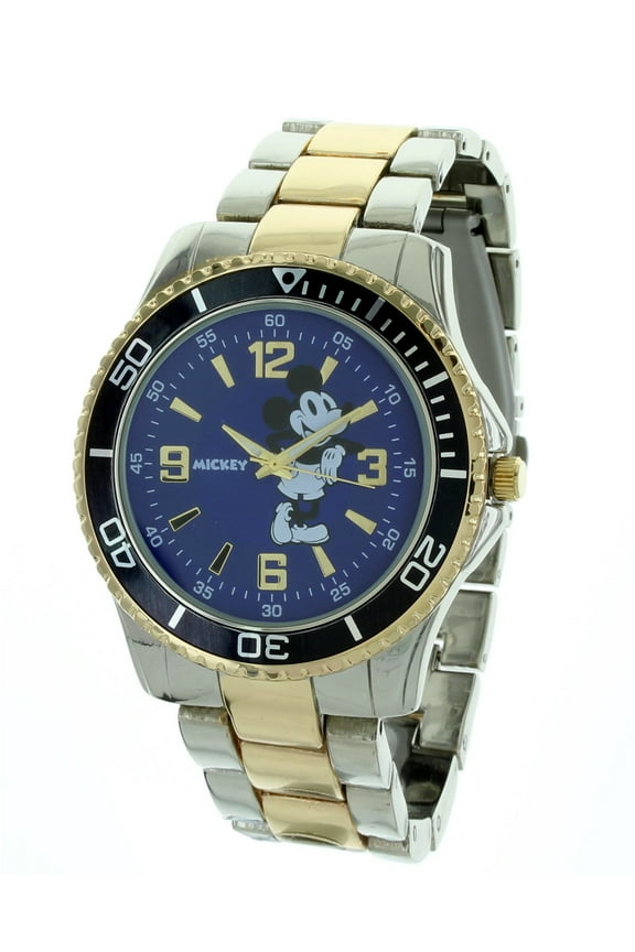 Mickey Mouse Two Tone Metal Case and Strap with Black Bezel Watch With Blue Dial for Men MK8061LG