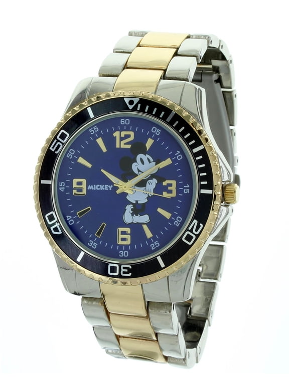 Mickey Mouse Two Tone Metal Case and Strap with Black Bezel Watch With Blue Dial for Men MK8061LG