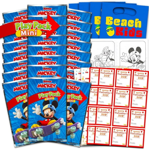 Mickey Mouse Valentines Day Cards for Kids School - 24 Pack Mickey Activity Sets w Labels | Valentines Gifts Favors for Kids Classroom Party Exchange Bundle