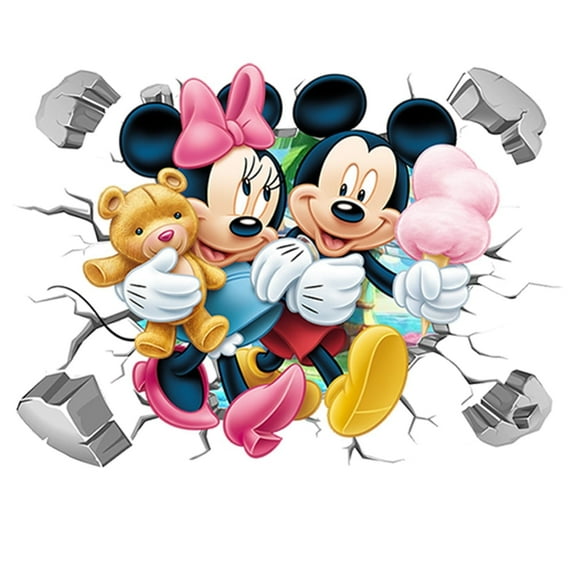 Wall Sticker Mickey Minnie 3D wall sticker Children wall sticker Cartoon character wall sticker Cartoon background Wall decoration Birthday gift Children bedroom decoration 60*40CM