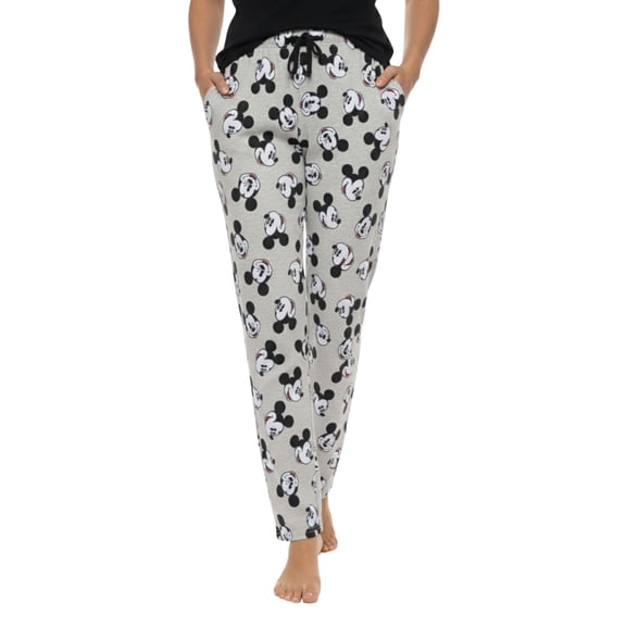 Mickey Mouse Women's All Over Print Pajama Pants, Cotton Lounge Wear, Gray