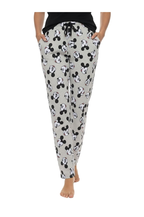 Mickey Mouse Women's All Over Print Pajama Pants, Cotton Lounge Wear, Gray