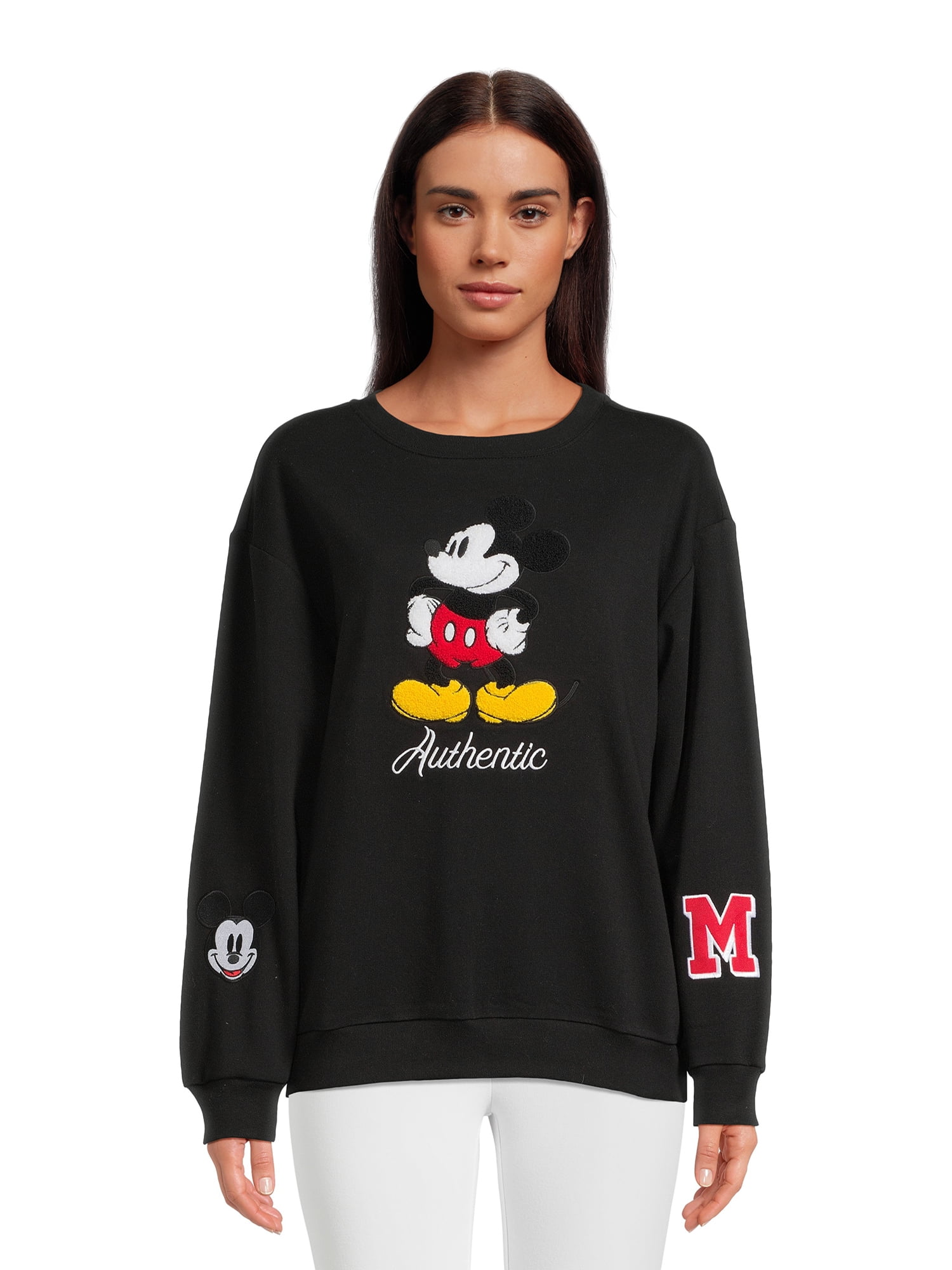 Mickey Mouse Women s Chenille Patch Sweatshirt with Long Sleeves Sizes XS XXXL Walmart