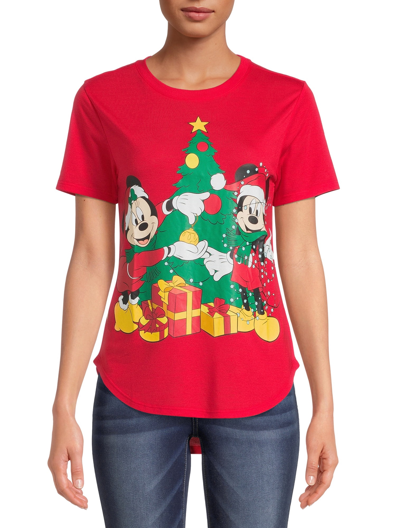Mickey Mouse Women's Christmas Graphic T-Shirt with Short Sleeves