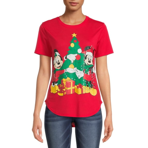 Mickey Mouse Women's Christmas Graphic T-Shirt with Short Sleeves