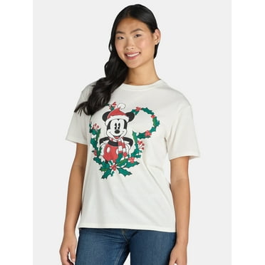 Mickey Mouse Women's Christmas Graphic Tee with Short Sleeves, Sizes XXS-XXL