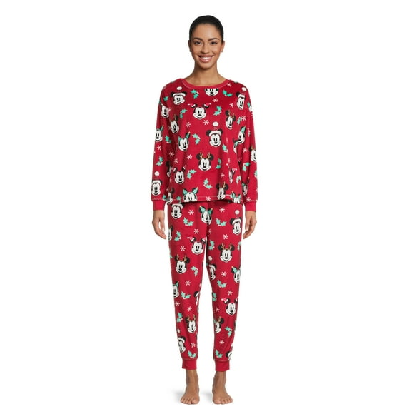 Mickey Mouse Women's Christmas Top and Pants Pajama Set, 2-Piece, Sizes S-3X