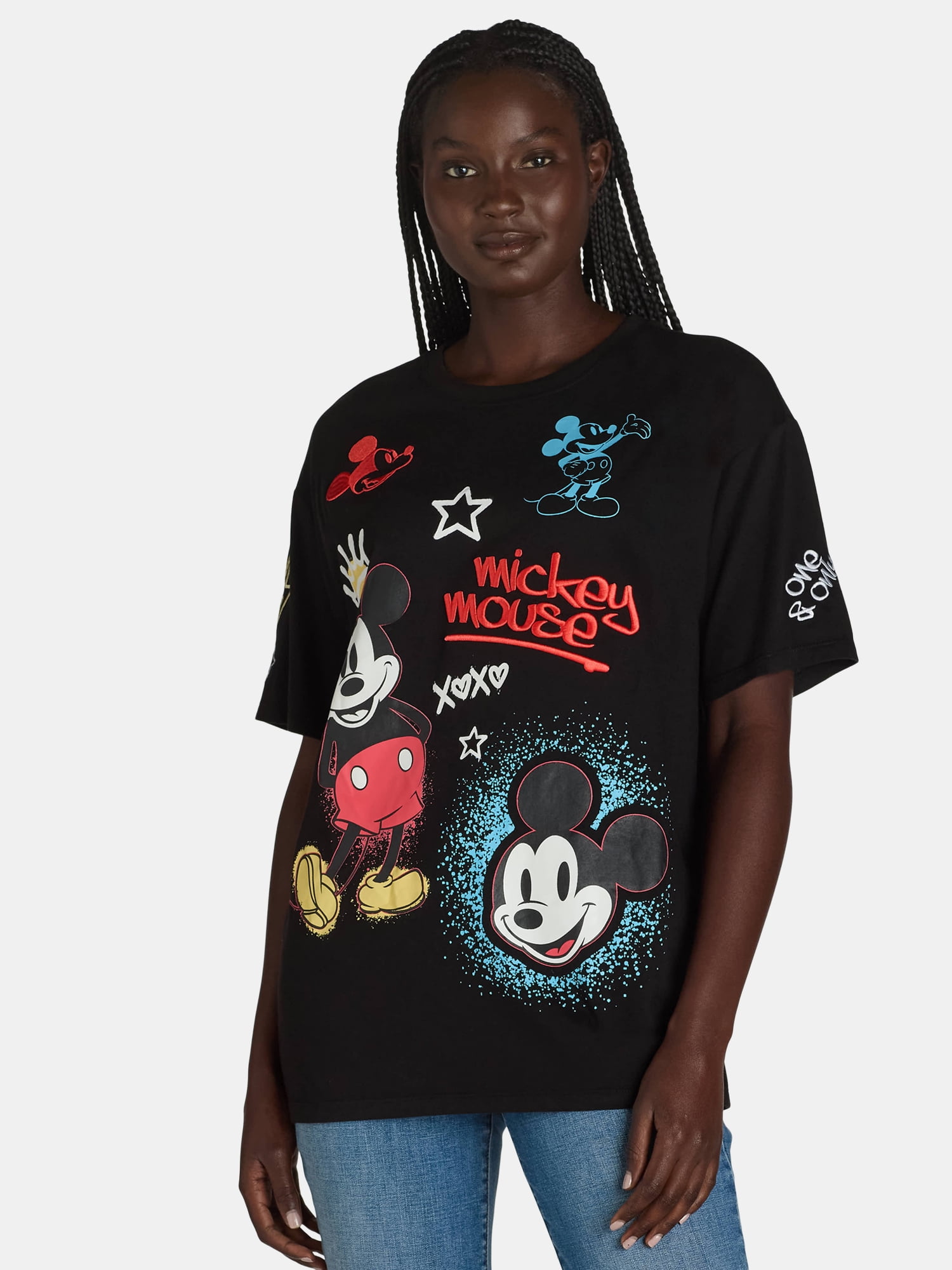 Mickey Mouse Women's Embroidered Graphic Print T-Shirt, Sizes XXS-XXL ...