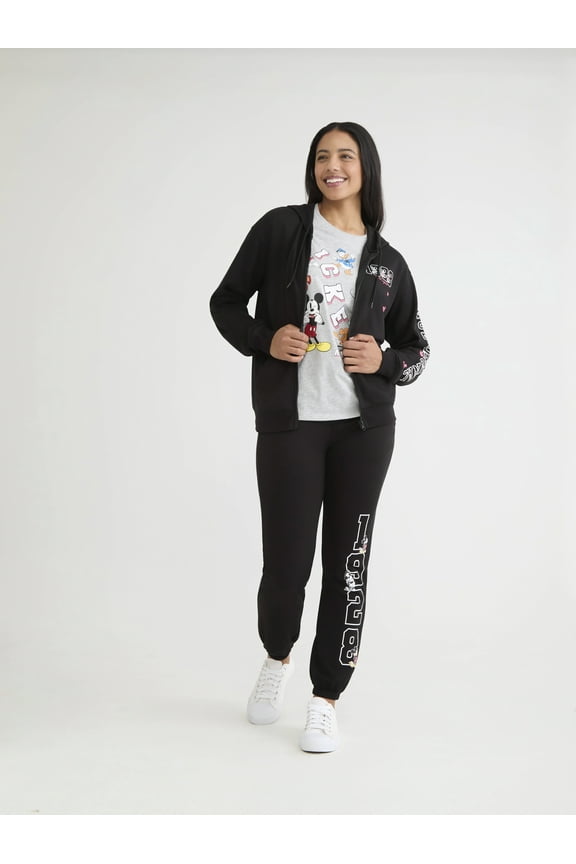 Mickey Mouse Women's Fleece Zip Up Hoodie with Long Sleeves, Sizes XXS-XXL