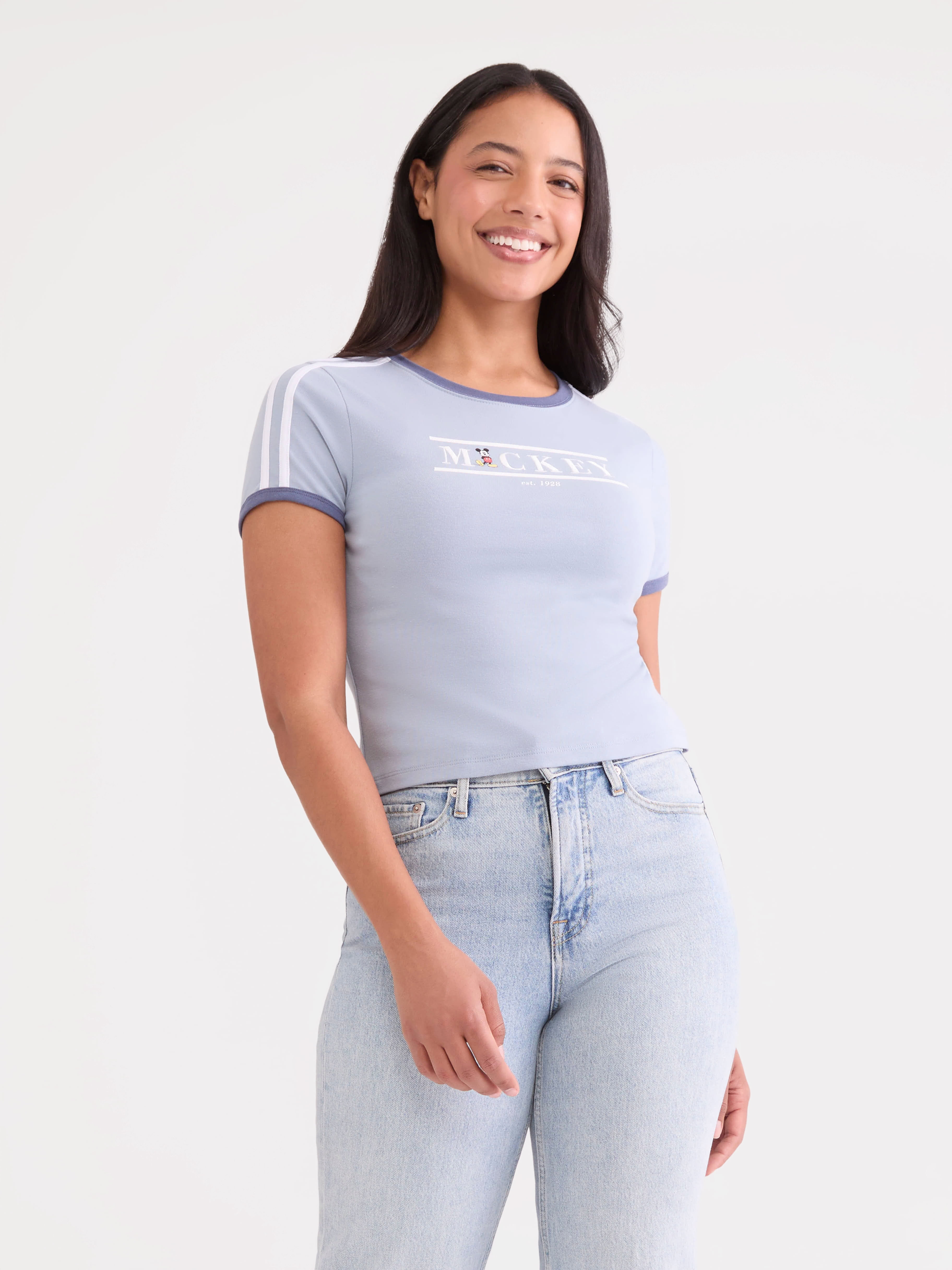 Mickey Mouse Women’s Graphic Baby Tee, Sizes XXS-XXL
