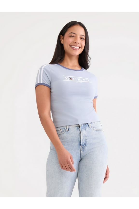 Mickey Mouse Women’s Graphic Baby Tee, Sizes XXS-XXL