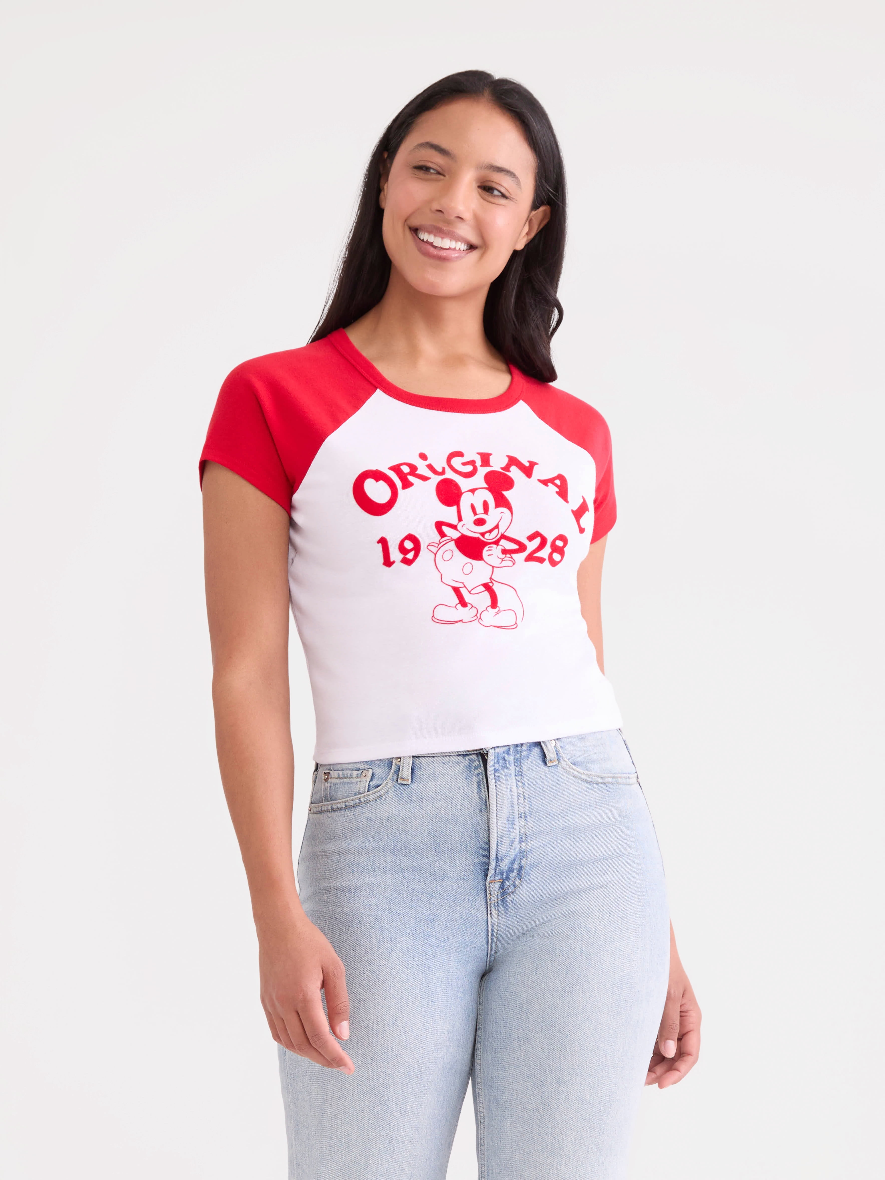 Mickey Mouse Women’s Graphic Baby Tee, Sizes XXS-XXL