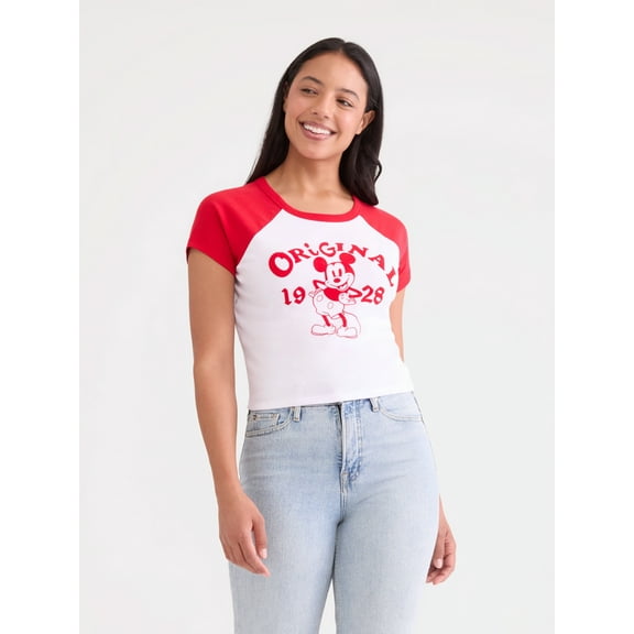 Mickey Mouse Women’s Graphic Baby Tee, Sizes XXS-XXL