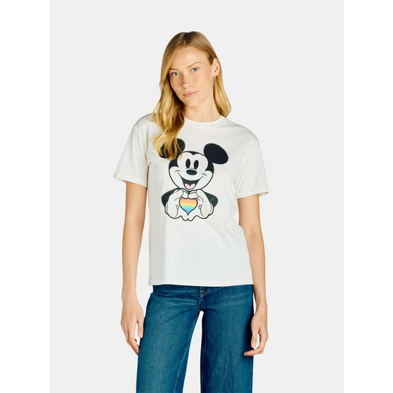 Mickey Mouse Women’s Graphic Tee with Short Sleeves, Sizes XS-3XL