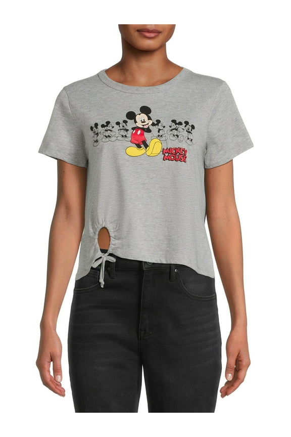 Mickey Mouse Women's Juniors Ruched O-Ring Cropped Graphic Tee