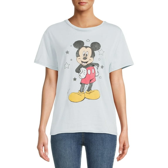 Mickey Mouse Women's Juniors Vintage Wash Knit Graphic Tee